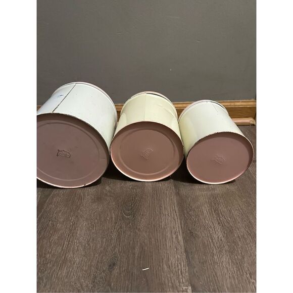 Vtg NC Colorware 60s Metal Kitchen Canister Set of 3 Flowers Beige Peach MCM - Picture 11 of 16